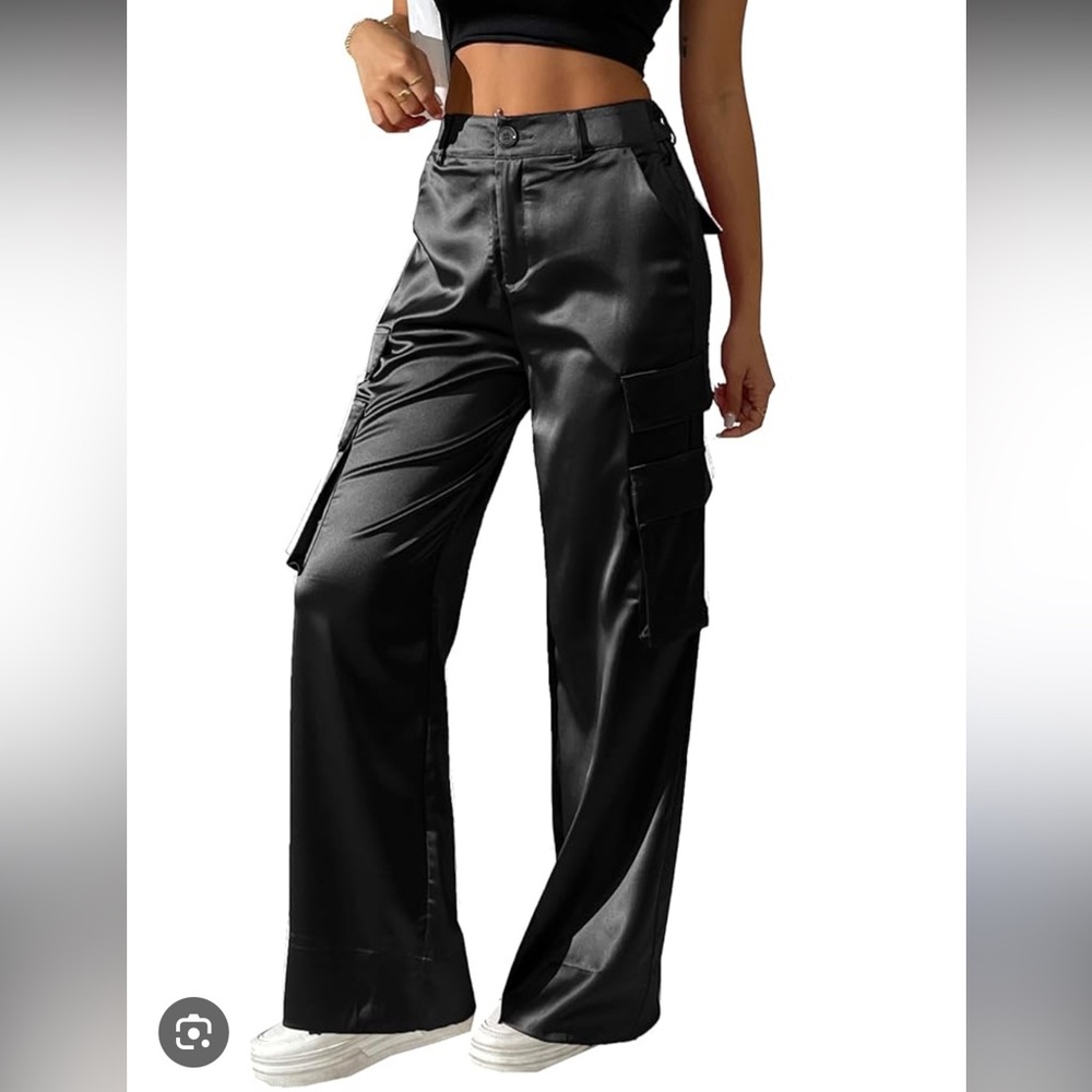 Stylish Silky Black Cargo Pants for Women